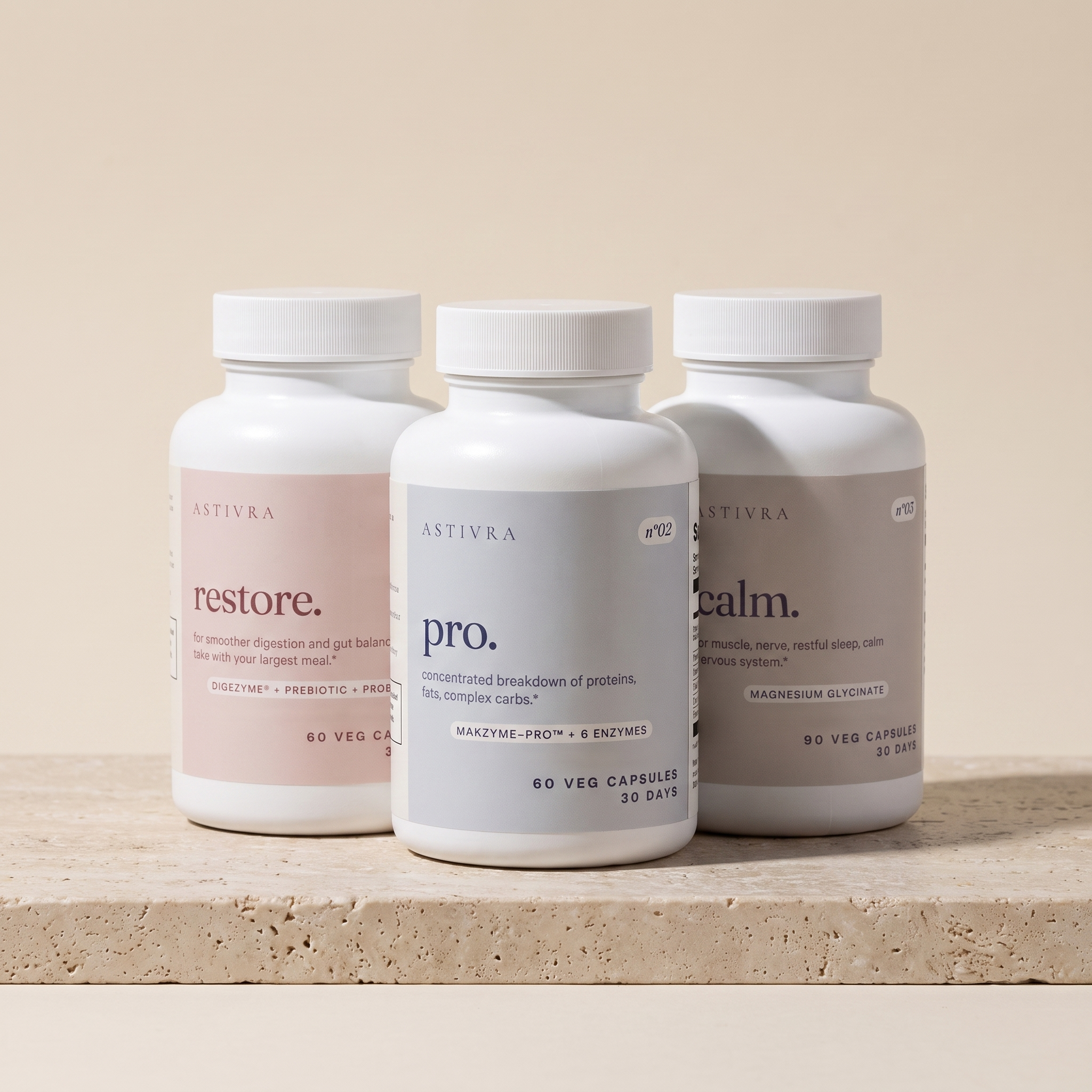 Astivra The Gut Reset - restore, pro and calm supplement set